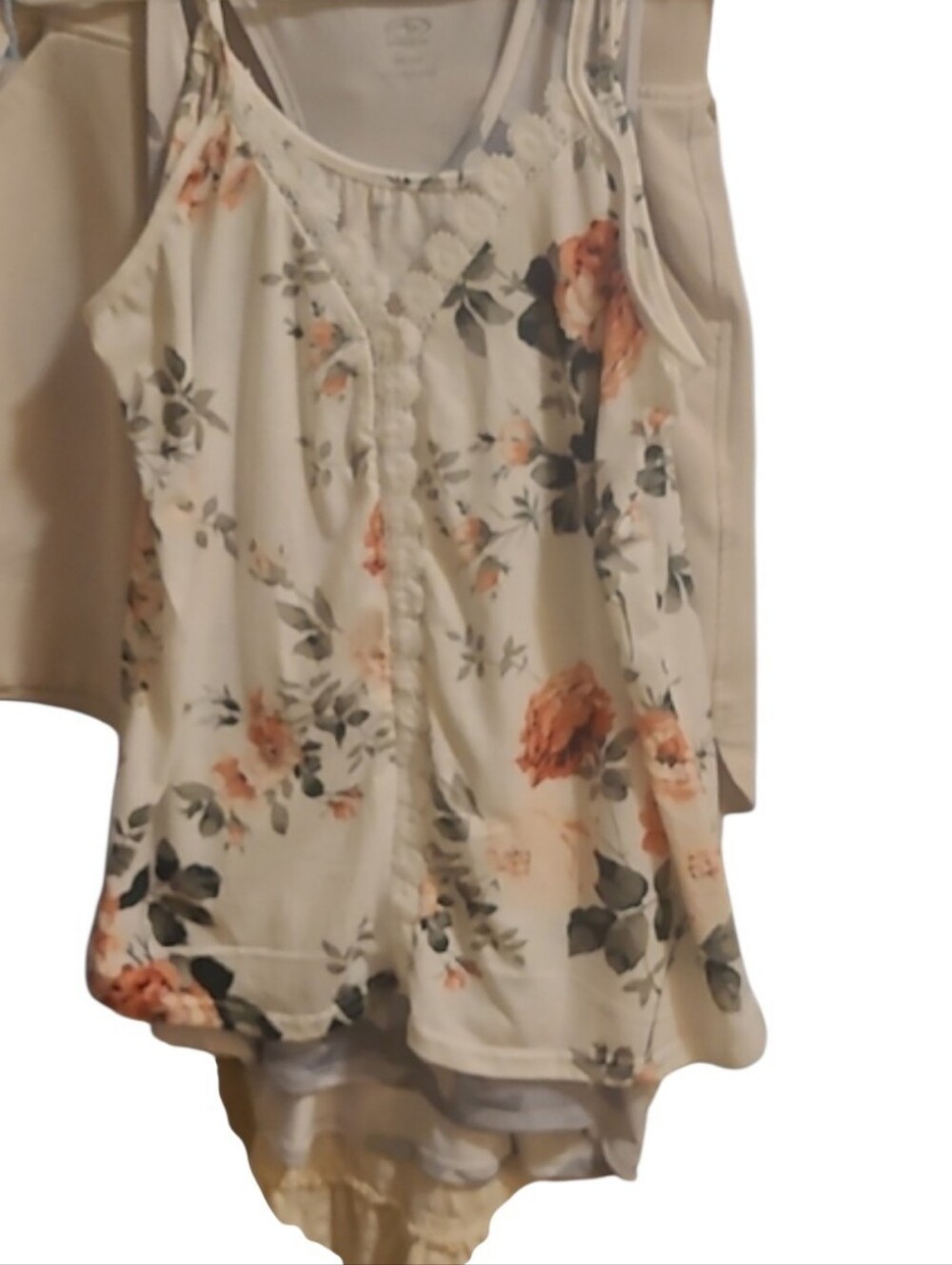 Athletic Works White Floral Lace-Trim Camisole with Peach Roses